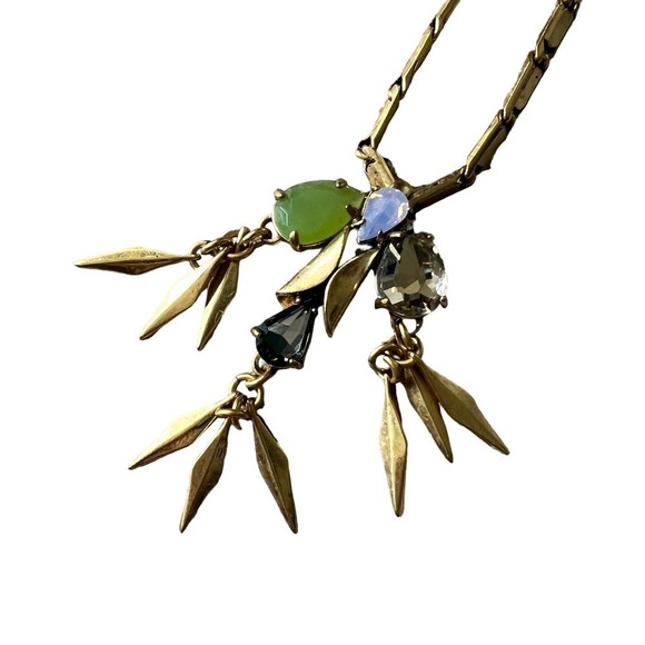 J.Crew Multicolor Crystal Pendant Brushed Gold Long Elegant Necklace - Picture 1 of 13